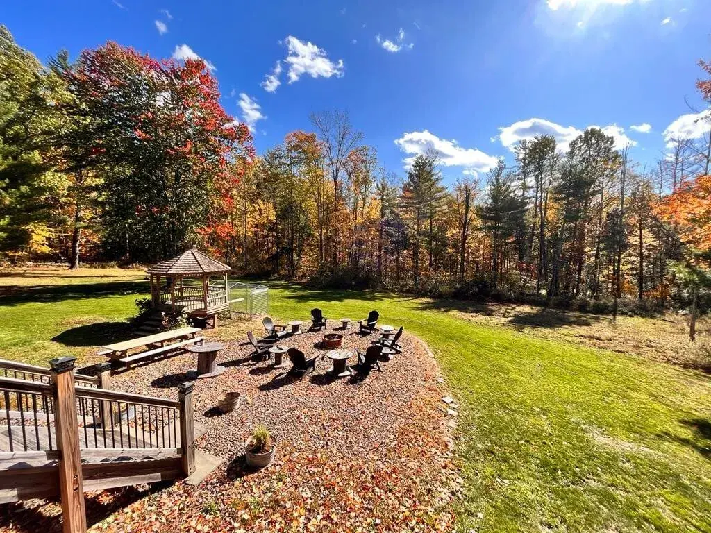 The fire pit and gazebo in late fall