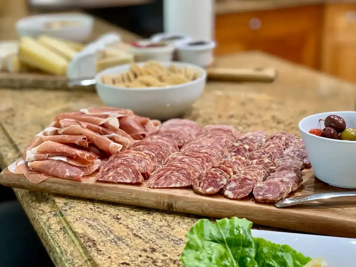 A charcuterie board from the catering menu