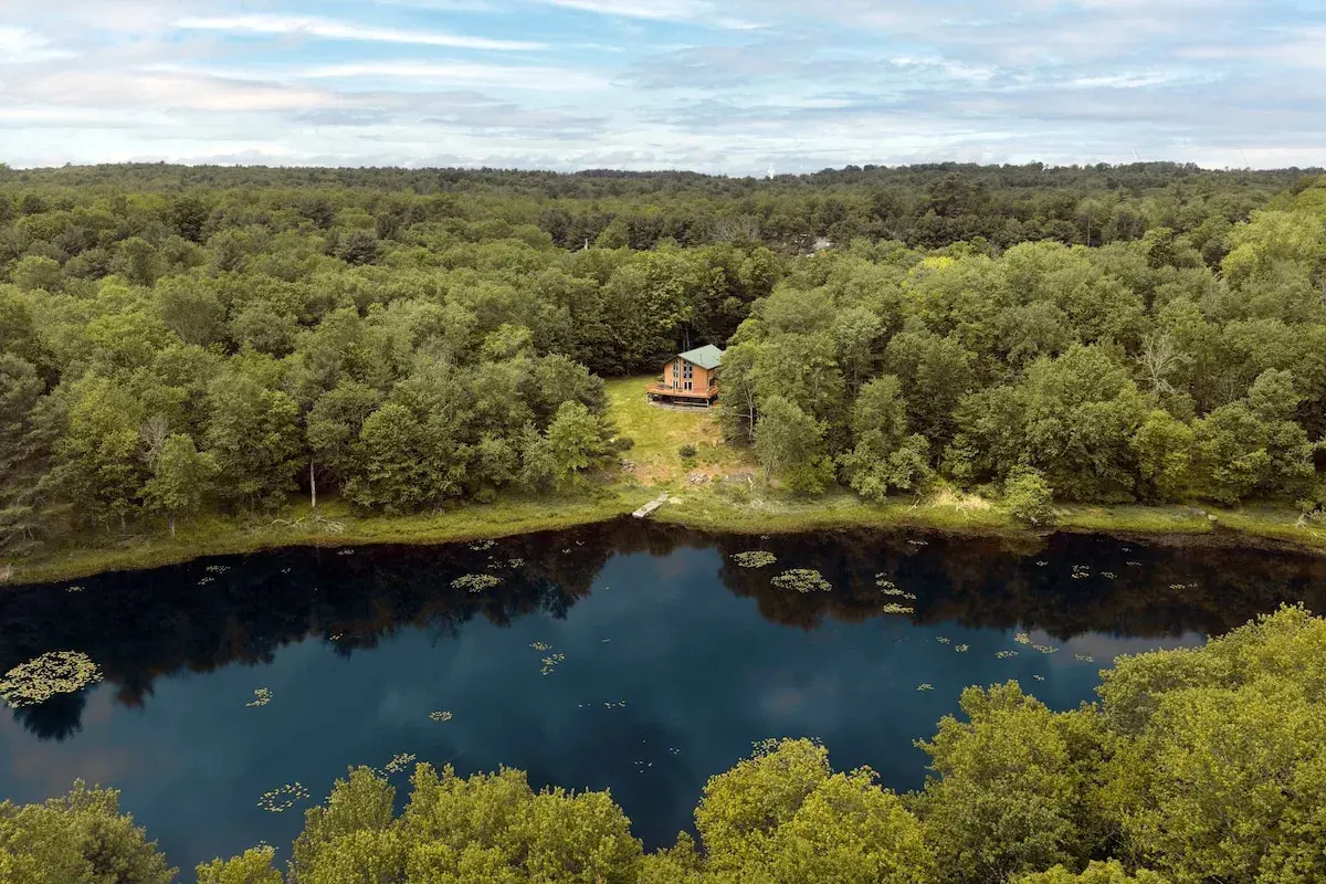 The lake and the house from the air